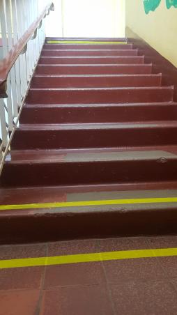 Внутренние лестницы учреждения оборудованы поручнями на двухуровневой высоте (для детей и взрослых) и посетителей в ОВЗ
Лестница пр. Металлистов дом 63, корпус 2 (внутри помещения)
